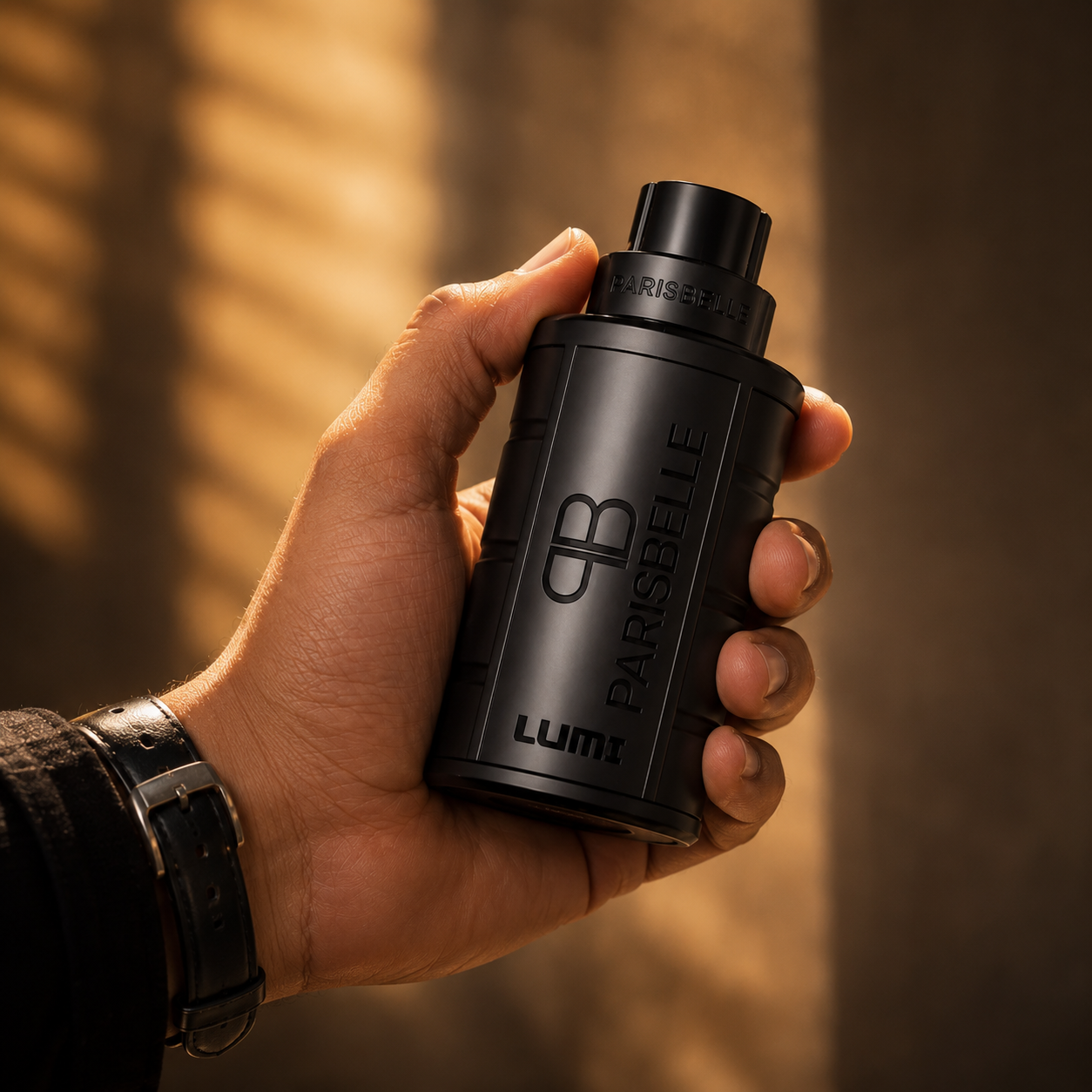 Lumi by Parisbelle - hand holding bottle in warm light
